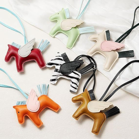 Red PU Leather Pegasus Keychain – Cute Flying Horse Pendant with Wings and Rope, 3-Pack