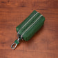 Green High-Quality Genuine Leather Key Case – Double-Layer Zippered Organizer for Keys, Cards & Coins