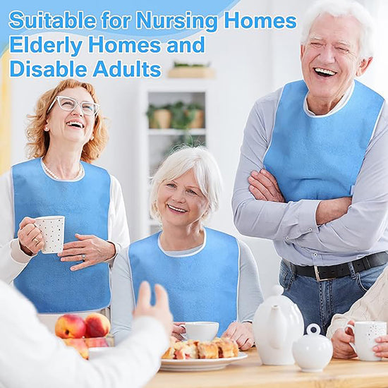 Blue Anti-Stain Feeding Apron with Pocket – Adjustable Care Bib for Elderly & Disabled Adults (2-Pack)