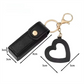 Black Portable Lipstick Case with Heart Mirror & Keychain – Cute PU Leather Holder (3-Pack)