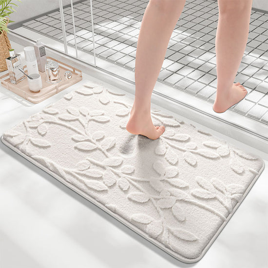 Plush Embossed Leaf Bath Mat - Ultra Soft, Absorbent & Non-Slip Bathroom Rug(Dark gray 50*80㎝)