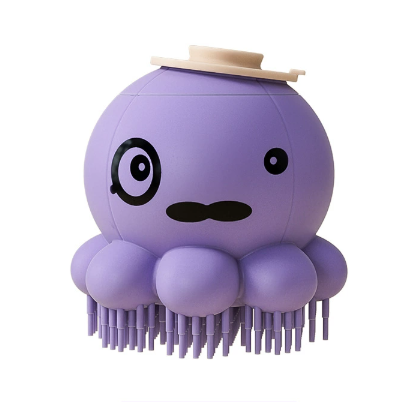 Purple 2-Pack Pet Bath Brush with Shampoo Dispenser - Soft Silicone Massager for Dogs & Cats