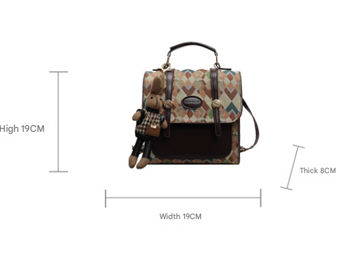 Green Vintage Geometric Print Convertible Mini Backpack - 3-Way Satchel with Cute Bunny Charm