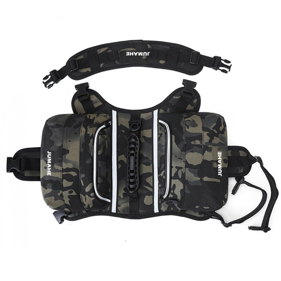 Camuflaje Saddle Bag Dog Backpack - Adjustable Harness Pack for Hiking, Camping & Travel with Medium to Large Dogs