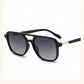 Black Retro Double Bridge Square Frame Polarized Sunglasses - Driving Sun Protection Eyewear