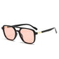 Black Frame with Translucent Pink Retro Double Bridge Square Frame Polarized Sunglasses - Driving Sun Protection Eyewear