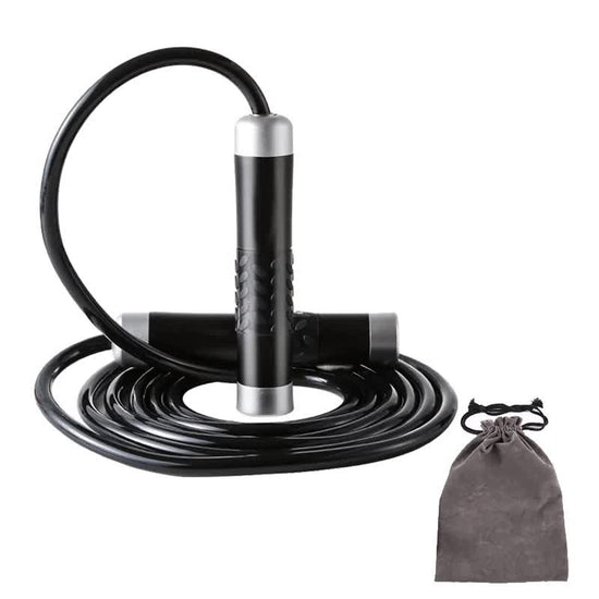 Black Weighted Jump Rope for Workout Fitness - Thick 9mm Cable for Intense Fitness, Strength & Cardio Workout