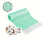 Green Chic Striped 100% Cotton Beach Towel with Tassels - Extra Large & Absorbent (180x90cm)