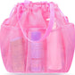 Pink Large Multi-Pocket Mesh Beach Tote Bag - Quick-Dry Travel & Gym Organizer with Drawstring Closure