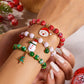 (12-Pack) Festive Christmas Beaded Charm Bracelet Set- Santa, Snowman & Reindeer Jewelry