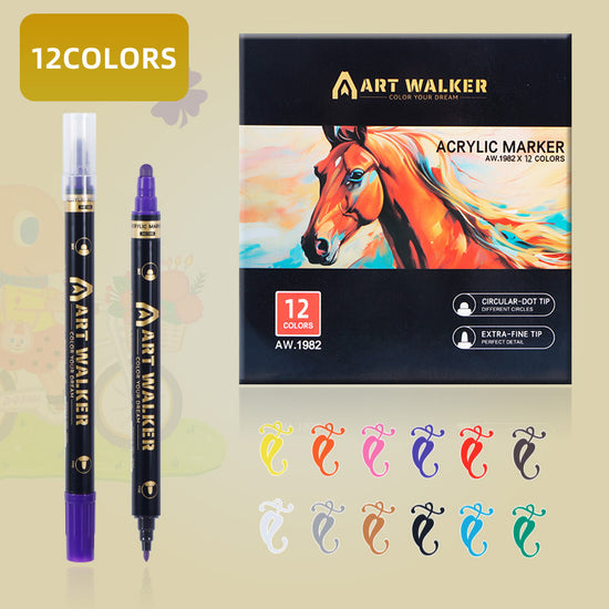 2PCS 12-Colour Dual Tip Acrylic Paint Pens - Quick-Dry Waterproof Markers for Kids&