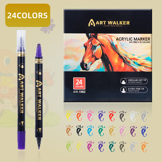 24-Colour Dual Tip Acrylic Paint Pens - Quick-Dry Waterproof Markers for Kids&