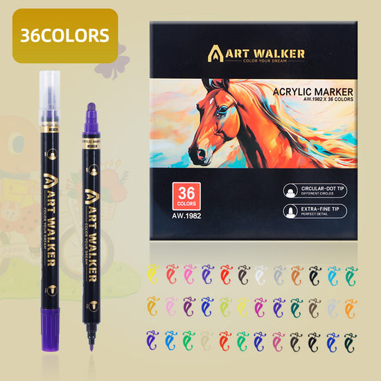 36-Colour Dual Tip Acrylic Paint Pens - Quick-Dry Waterproof Markers for Kids&