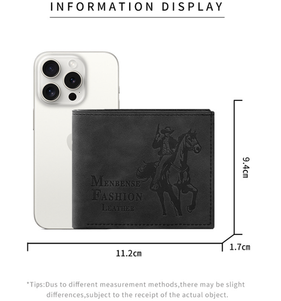 3-PCS Black Menbense Fashion Leather Wallet Set - Vintage Hunter Design Bi-Fold Wallet with Card Slots