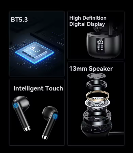 TWS Bluetooth Earbuds - HD Digital Display Wireless Headphones with Noise Reduction