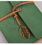 2PCS Green Vintage A5 PU Leather Journal with Leaf Charm - Ring Bound Refillable Notebook Set