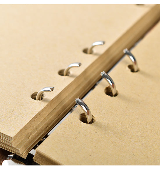 2PCS Light Brown Vintage A5 PU Leather Journal with Leaf Charm - Ring Bound Refillable Notebook Set