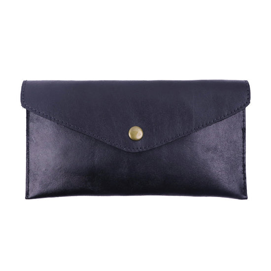 Brown Vintage Japanese Style Full-Grain Leather Phone Wallet - Slim Envelope Clutch for Women