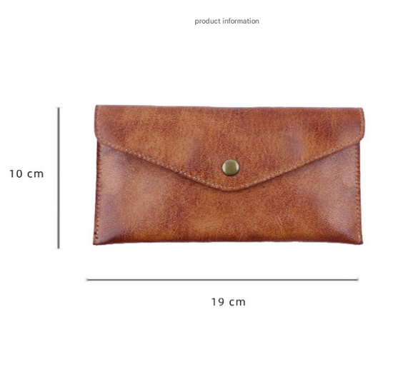 Coffee Vintage Japanese Style Full-Grain Leather Phone Wallet - Slim Envelope Clutch for Women