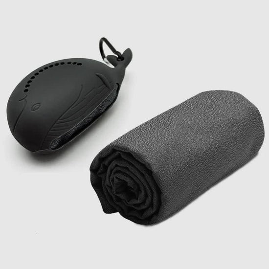 Dark Grey 2-PCS Smart Whale Silicone Case Quick-Dry Towel Set - Portable & Cooling for Gym & Travel