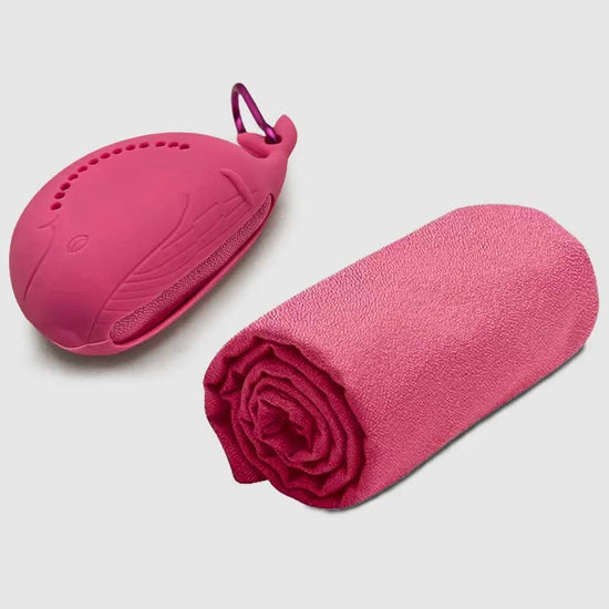 Pink 2-PCS Smart Whale Silicone Case Quick-Dry Towel Set - Portable & Cooling for Gym & Travel