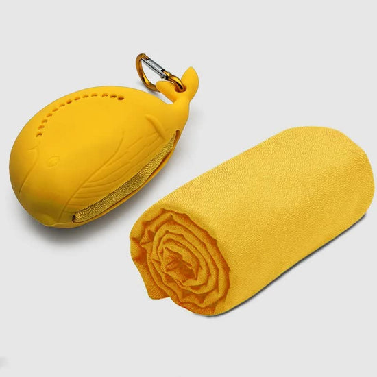 Yellow 2-PCS Smart Whale Silicone Case Quick-Dry Towel Set - Portable & Cooling for Gym & Travel