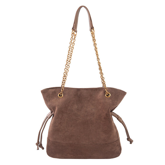 Coffee Chic Suede Hobo Bag for Women - Versatile Tote with Drawstring, Large Capacity Commuter Bucket Bag