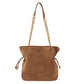 Brown Chic Suede Hobo Bag for Women - Versatile Tote with Drawstring, Large Capacity Commuter Bucket Bag