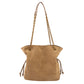 Khaki Chic Suede Hobo Bag for Women - Versatile Tote with Drawstring, Large Capacity Commuter Bucket Bag