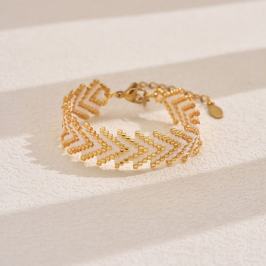 Gold-white Miyuki Beaded Bohemian Rainbow Arrow Handmade Stainless Steel Bracelet