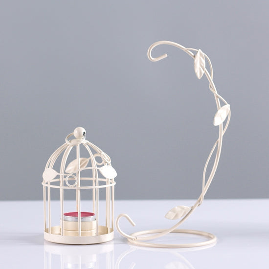 White European Leaf Birdcage Iron Art Candlestick - Home Decor Ornament, Creative Gift, Vintage Candle Holder & Wedding Favor