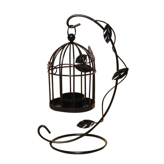 Black European Leaf Birdcage Iron Art Candlestick - Home Decor Ornament, Creative Gift, Vintage Candle Holder & Wedding Favor