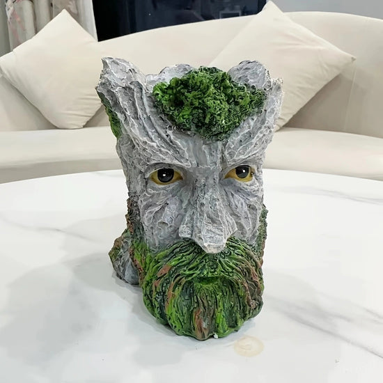 Bearded Old Man Resin Tree Stump Old Man Head Planter - Home & Garden Decor, Outdoor Pot Ornament
