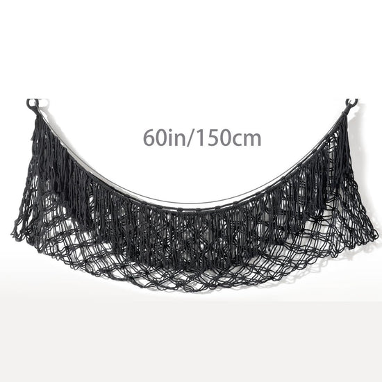 Black Hand-Woven Cotton Rope Plush Toy Hammock - Wall Organizer with Tassels, Decorative Toy Net (150 x 40cm)