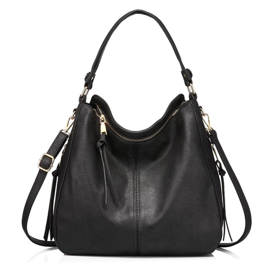 Black Foreign Trade Fashion Large Capacity Handbag - European & American Casual Crossbody Bag, Solid Color Zipper Women&