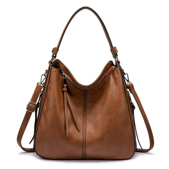 Brown Foreign Trade Fashion Large Capacity Handbag - European & American Casual Crossbody Bag, Solid Color Zipper Women&