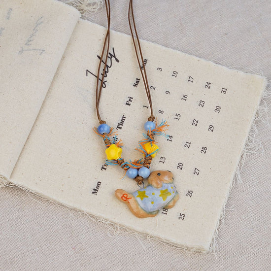 Random 4-Piece Set: Sweet & Fresh Ceramic Dachshund Dog Necklace - Cute Trendy Individual Puppy Pendant, Playful Creative Neckwear