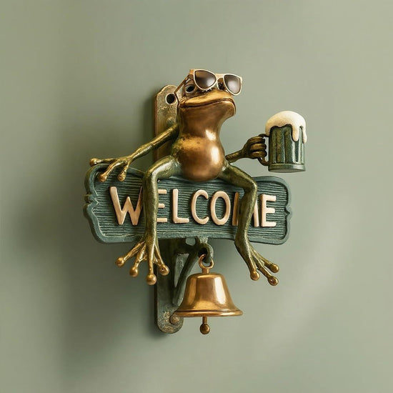 Chill Frog Welcome Doorbell - Sunglasses & Beer Frog Resin Decorative Doorbell (15x15x5cm)