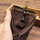 Black Vintage Top-Grain Cowhide Key Pouch - Men&