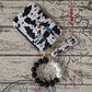 2 Pack Black-white Silicone Beaded Wristlet Keychain Wallet Bangle with Tassel PU Leather ID Card Holder for Women Hands Free Key Ring Organiser
