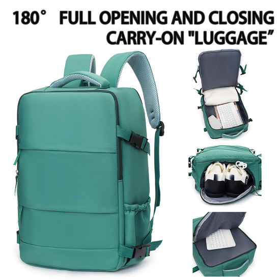 Light Green 25L Travel Laptop Backpack with Shoe Compartment 180 Degree Opening Carry On Rucksack Fits 14 Inch Laptop Ideal for Business and Weekends