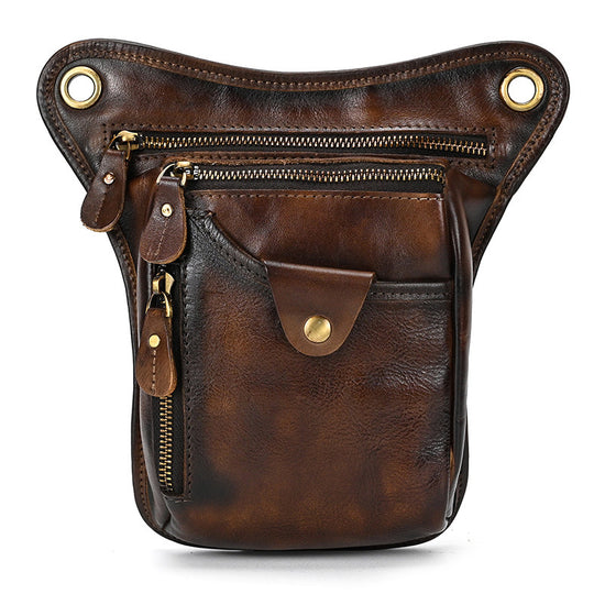 Coffee-brown Vintage Crazy Horse Leather Drop Leg Bag Waist Pack Thigh Pouch for Motorcycling Hiking and Travel Multipurpose Organiser