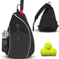 Black Tennis Sling Bag Badminton Backpack Crossbody Racket Holder for Pickleball Squash Sports Travel with Water Bottle Pocket