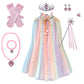 Pink Girls Rainbow Princess Costume Cape Set with Tiara Wand Gloves and Jewellery Sequin Star Tulle Cloak for Book Week and Dress Up