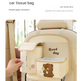 Brown Cute Bear Car Back Seat Organiser PU Leather Hanging Storage Pouch with Tissue Box Holder and Umbrella Strap Universal Travel Accessory