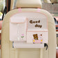 Pink Cute Bear Car Back Seat Organiser PU Leather Hanging Storage Pouch with Tissue Box Holder and Umbrella Strap Universal Travel Accessory