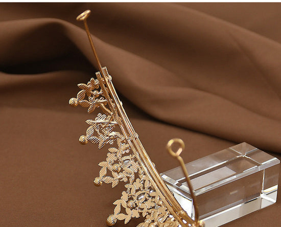 Golden-red Girls Princess Tiara Crown Crystal Rhinestone Headpiece 14cm Diameter for Birthday Party Dance Performance and Flower Girls Elegant Hair Accessory