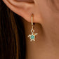 3 Pair Gold Tone Huggie Hoop Earrings Set Tropical Palm Tree Sea Turtle and Fish Charms Beach Holiday Jewellery for Women