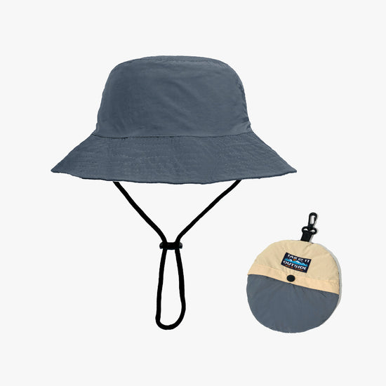 Grey Foldable Waterproof Bucket Hat Packable Sun Cap Wide Brim with Adjustable Drawstring for Fishing Camping and Hiking