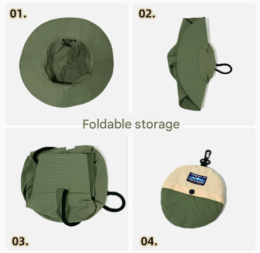 Khaki Foldable Waterproof Bucket Hat Packable Sun Cap Wide Brim with Adjustable Drawstring for Fishing Camping and Hiking